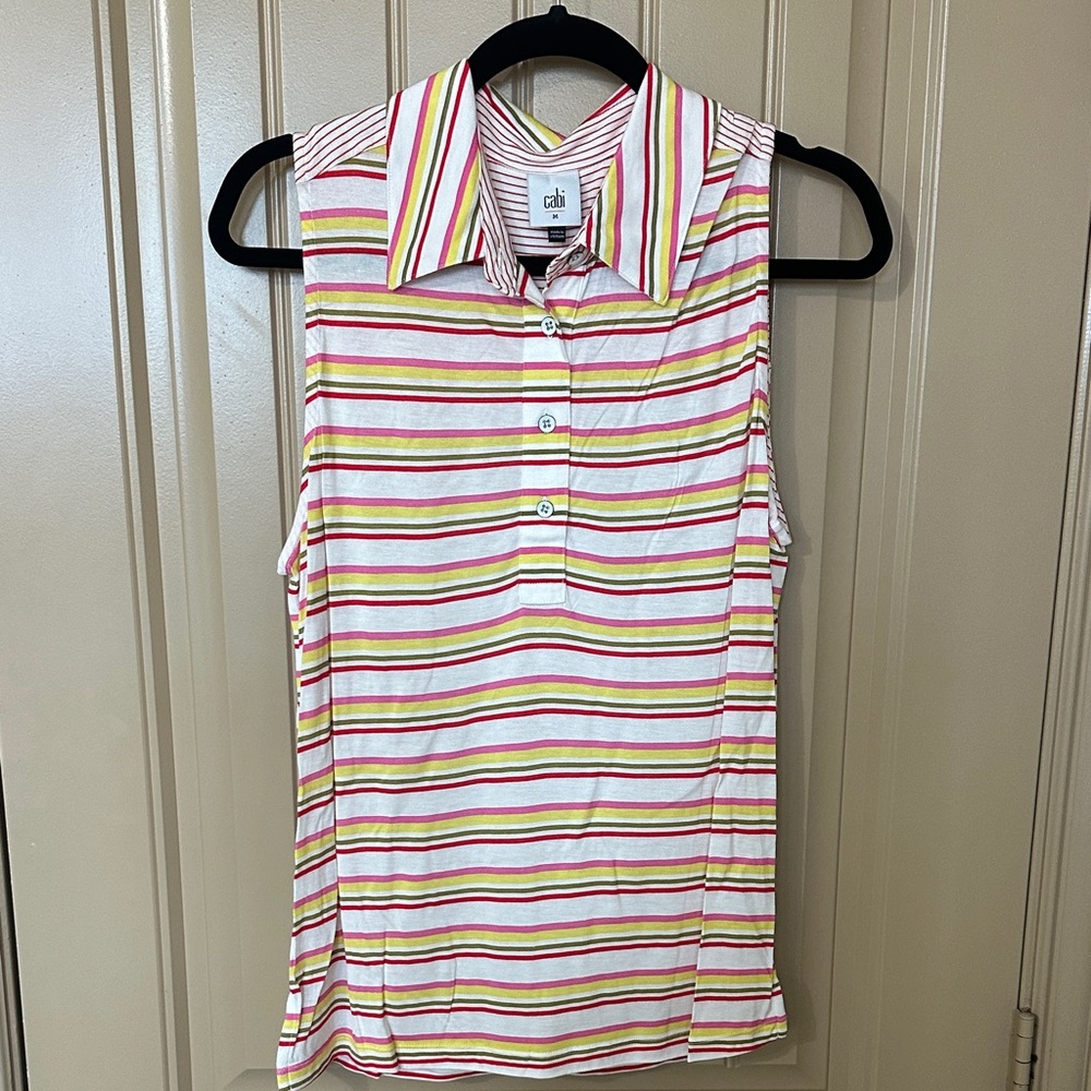 CAbi Women's Multicolor Striped Sleeveless Shirt Golf Tee up Tee size M